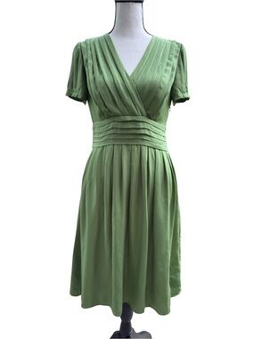 Banana Republic Olive Green Pleated Wrap Midi Dress